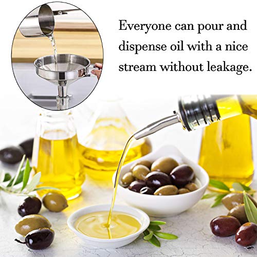 Olive Oil Pour Spout Stainless Steel Bottle Spout for Pours Liquor Vinegar Syrup or Oils with Stainless Steel Funnels (2pc + funnels)