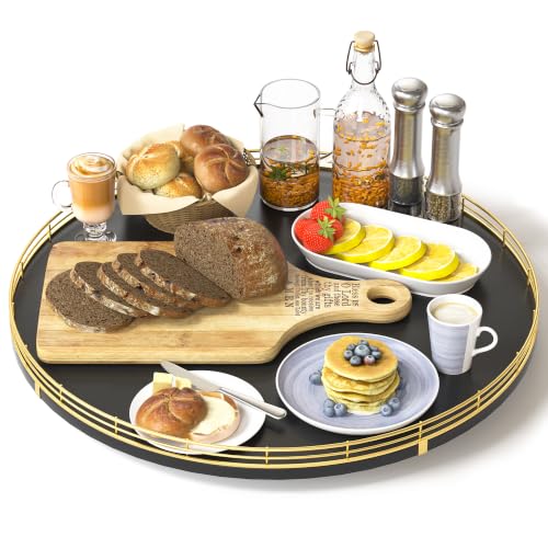 16 Inch Oak Lazy Susan Organizer with Gold Rail and Black Finish (Gold Black / 16)