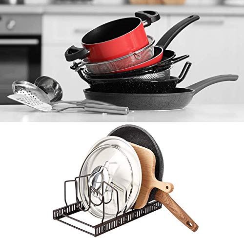 Pot Lids Organizer Rack for Cabinet and Countertop (Brown / Lid Organizer)