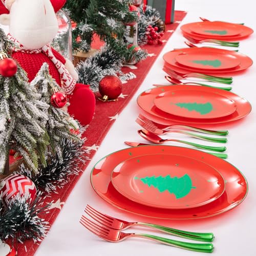 200PCS Christmas Plastic Silverware (Red Green)