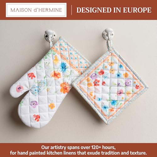 100% Cotton Oven Mitt & Pot Holder Set (039 - Summer Whisper / 7.5" x 13" & 8" x 8" (Oven Mitt & Pot Holder))