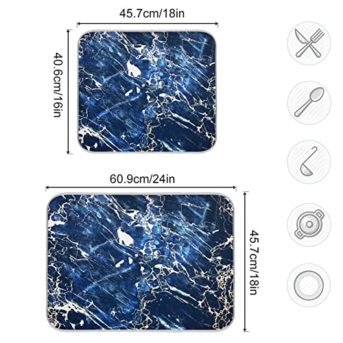 Super Absorbent Dish Drying Mat (Marble Black Navy Blue / 18" x 24")
