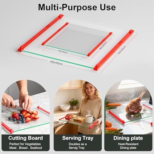 2PCS Glass Cutting Board with Silicone Grip (Red)