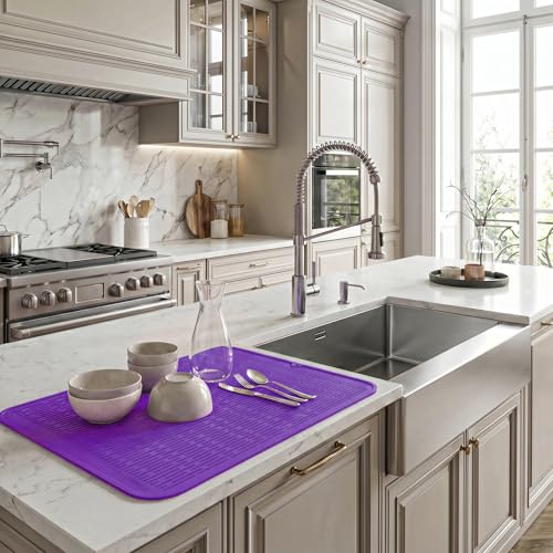 Silicone Dish Drying Mat for Multiple Usage (Purple / 28"L x 18"W)