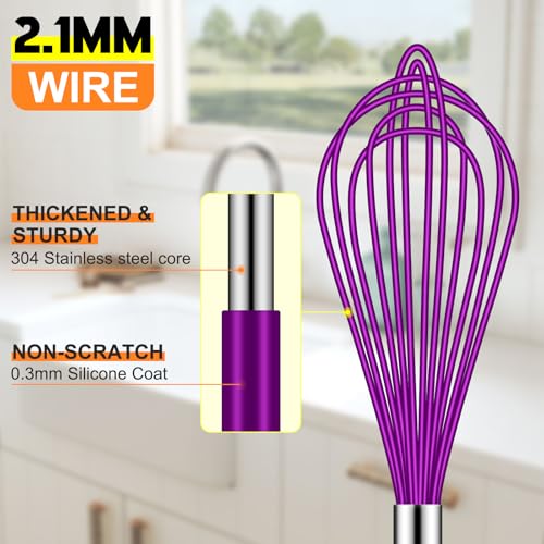 4 Pieces Silicone Whisks Set (Purple,Silver)