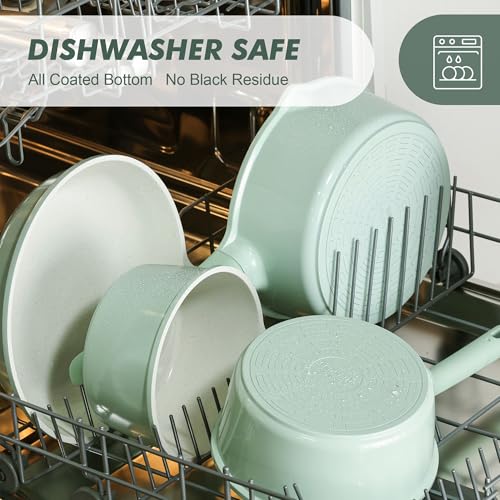 Ceramic Nonstick Saucepan with Double Pouring Spout (Mint Green / 3 Quarts)