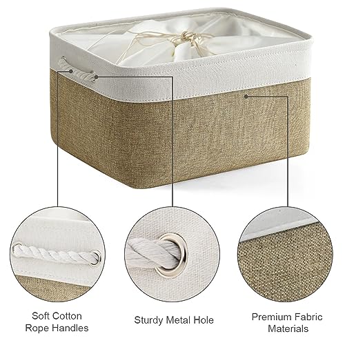 Organization and Storage Basket for Organizing (White & Khaki / 3PCS/X Large -17.7Lx13.8Wx9.8H)
