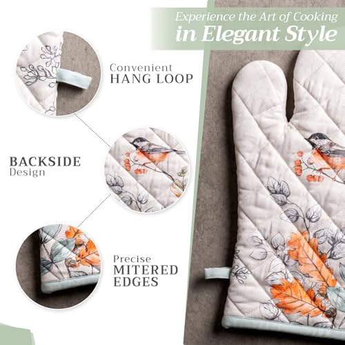 100% Cotton Oven Mitt & Pot Holder Set (063 - Whitish Shabby Chique / 7.5" x 13" & 8" x 8" (Oven Mitt & Pot Holder))