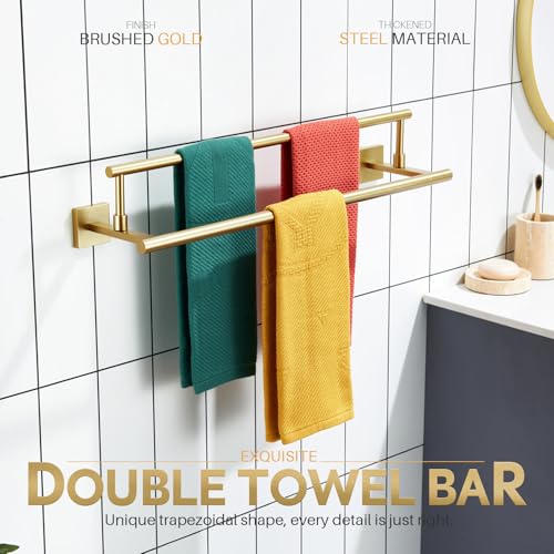 24 Inch Towel Bars Double Bath Towel Rails Bathroom Holder Racks for Cabinet Kitchen Brushed Gold Stainless Steel B5009BG (Brushed Gold / 24-Inch)