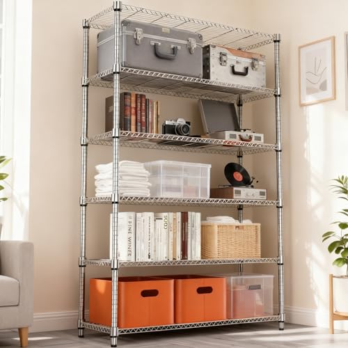 2100LBS 47.2" W 6 Tiers Shelf Storage Shelves Metal Shelving Unit Heavy Duty Garage Shelving Adjustable Wire Shelves for Pantry (6 Tiers, 17.7"D x 47.2"W x 82.4"H / Chrome)