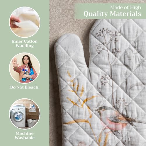 Maison d'Hermine Oven Gloves 100% Cotton Oven Mitt (088 - Meadow Florals - Beige / 7.5" x 13" (Oven Mitt))