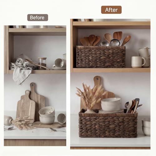 Large Wicker Baskets for Storage (Brown (Water Hyacinth) / 15"L x 11"W x 7"H + 13"L x 9"W x 6¼"H)