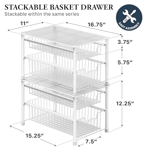 Stackable Sliding Basket Organizer Drawer (2-tier / White)
