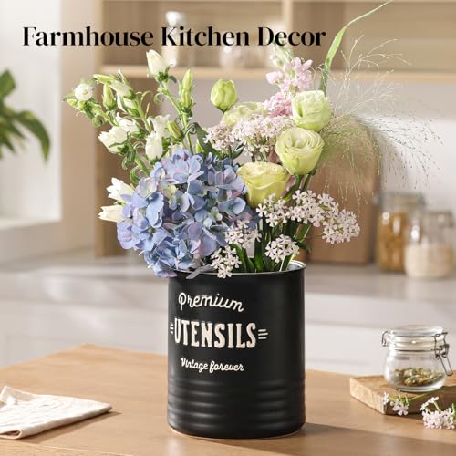 7.2" Large Ceramic Utensil Holder for Kitchen Counter (7.2 Inch / Matte Black)