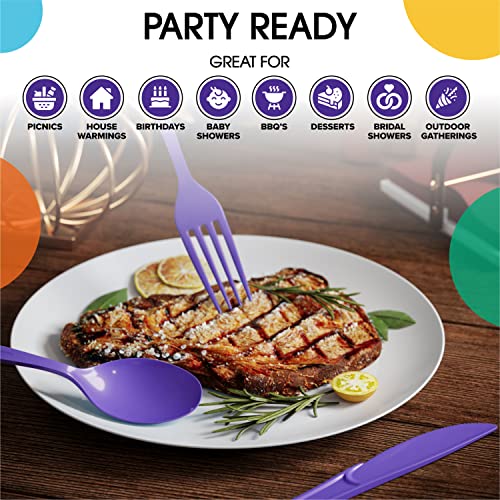 Purple Plastic Forks 200 Pieces Purple Forks Disposable Utensils Heavy Duty Plastic Cutlery Set Disposable Cutlery Sets Flatware Sets Silverware Set Party Supplies & Party Tableware (Purple / Forks)