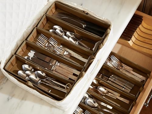 Flatware Storage Case with Removable Trays (Cream Quilted Polyester / 15.5 x 11.5 x 3.5)