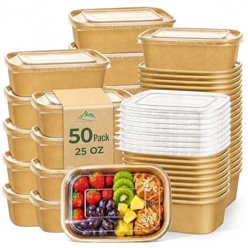 50 Pack 25 OZ Large Paper Bowls with Lids (25OZ-50PACK)