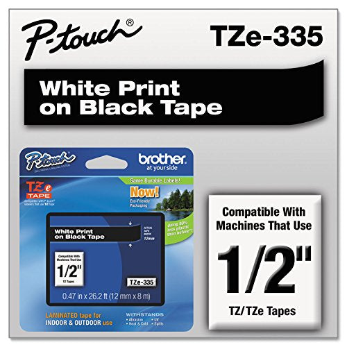 International TZe335 P (White on Black / 12mm (0.47”) / Pack of 1)