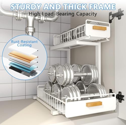 Under Sink Organizer Kitchen (Double Layer / White-1 Pack)