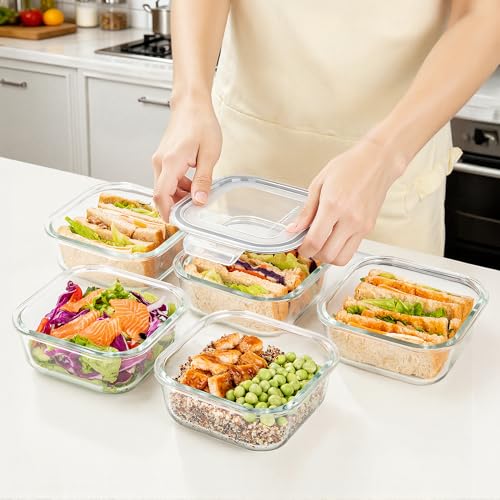 5Pack 27oz Glass Food Storage Containers with Lids (Grey / 27oz)