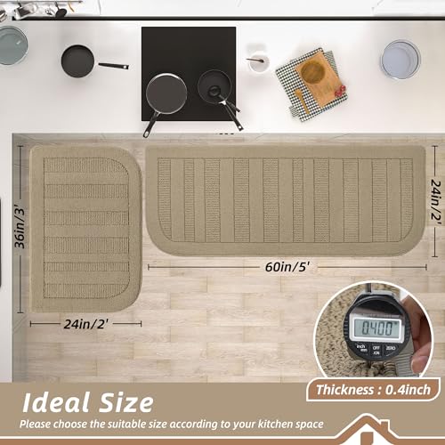 Kitchen Rugs Set of 2 Non Slip Washable 24"x36"+24"x60" (24" x 36" + 24" x 60" / Beige)