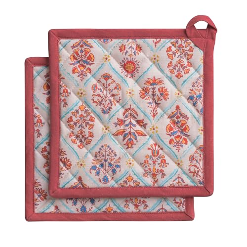 Pot Holders 100% Cotton Potholders (025 - Romane / 8" x 8" (Pot Holder Pack of 2))