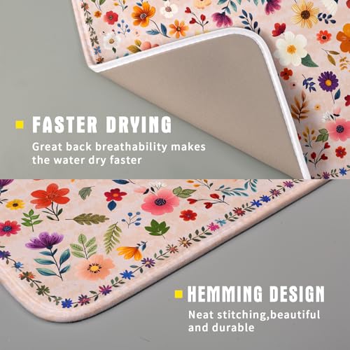 Boho Floral Dish Drying Mat (Wildflowers Pink / 18" x 16")