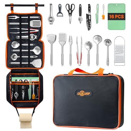 Camping Cooking Utensils Set 16 PCS Camp Kitchen Cookware Kit with Organizer Bag (16pcs)