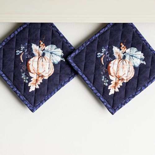 Pot Holders 100% Cotton Potholders (072 - Pumpkin Blues / 8" x 8" (Pot Holder Pack of 2))