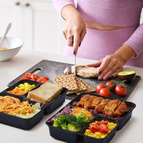 Glotoch 3 Compartment Meal Prep Containers with Lids (34oz-3comp-50pc)