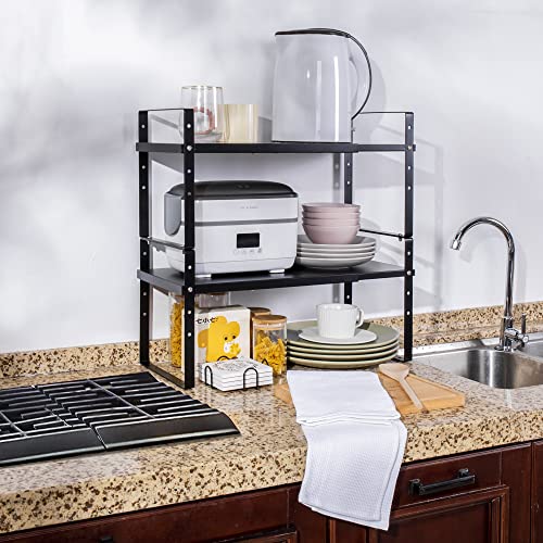 Expandable Cabinet Shelf Organizer Rack (8.7''D*15.7-25.6''W*9.8''H / Black-2 Pack)
