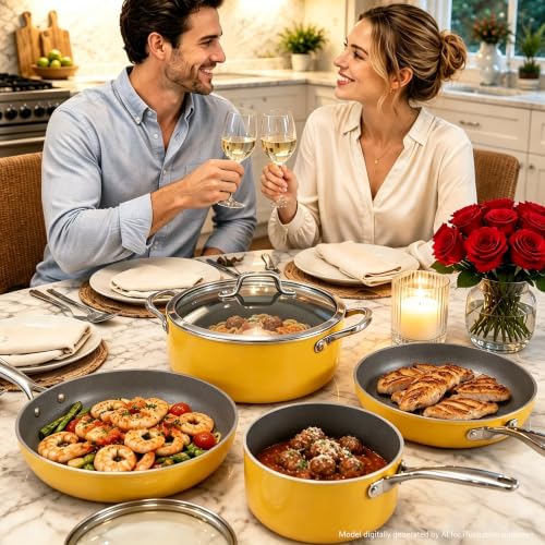 7 Piece Ceramic Cookware Set (Yellow / 7pc set)