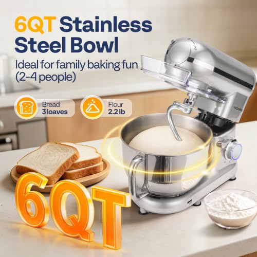 3-in-1 Stand Mixer, 6-Quart Tilt-Head Mixer, 10 Speeds, Silver (3-in-1 / Silver)