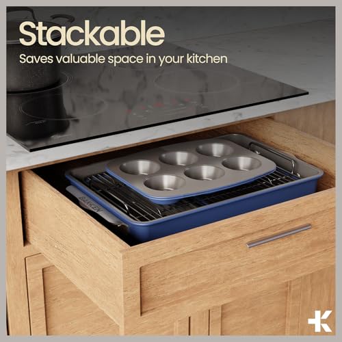 Bakken 8 Piece Ceramic Coated Bakeware Sets (Blue)