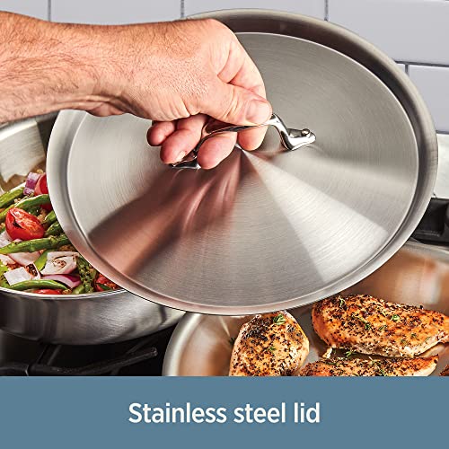 D3® Stainless Steel 12 inch Frying Pan With Lid (12" Stainless Steel pan with lid)