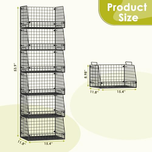 6 Pack Stackable Wire Baskets for Pantry (6 Pack—Wide 15.4"W x11.8"D)