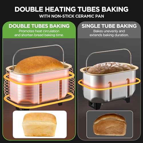 3.3LB &15-in-1 Bread Maker Dual Heaters with Auto Nut Dispenser (Silver)