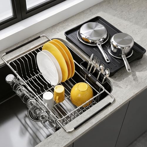 in Sink Dish Drying Rack with Drainboard and Utensil Holder (Silver / For 12"-30"w Sink, with Drainboard)