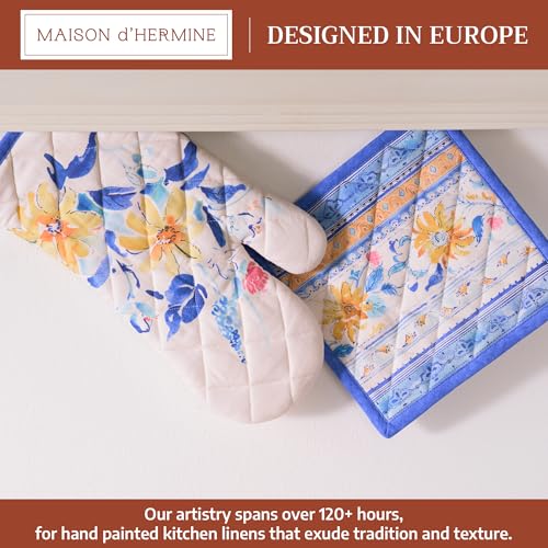 100% Cotton Oven Mitt & Pot Holder Set (007 - Girassol / 7.5" x 13" & 8" x 8" (Oven Mitt & Pot Holder))