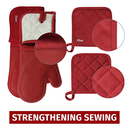 Extra Long Silicone Oven Mitts and Pot Holders (Oven Mitts Set / Red)