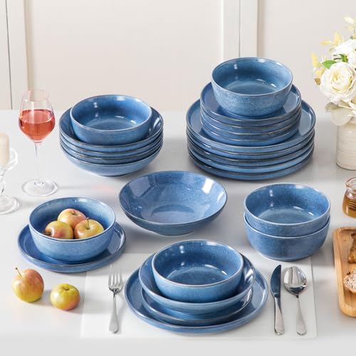 ANYA 24 Pieces Plates and Bowls Set (Blue / 24 Pcs (Service for 6))