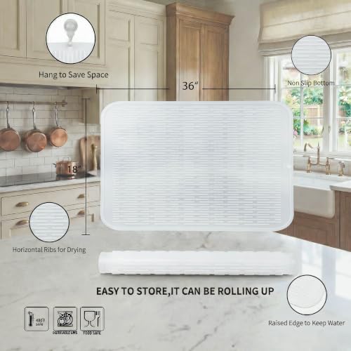Silicone Dish Drying Mat for Multiple Usage (Translucent / 36"L x 18"W)
