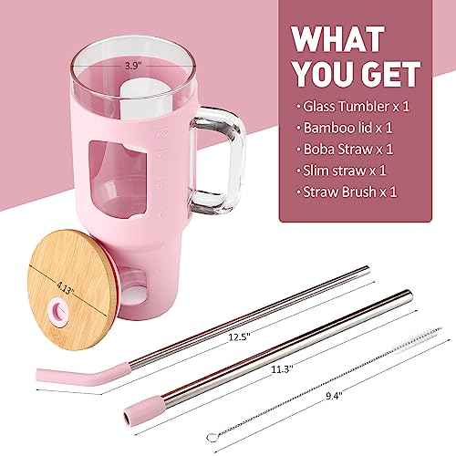 Glass Tumbler with Straw and Lid (Pink / 40 Ounces)