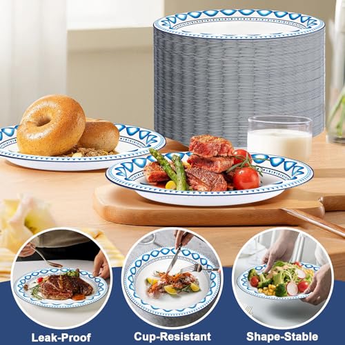 200 Pack 8.5 Inch Disposable Heavy Duty Blue Printed Paper Plate (Blue / 8.5 in)