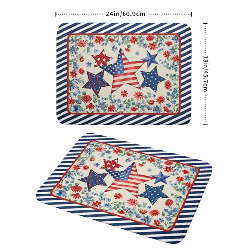 Patriotic Stars Dish Drying Mat for Kitchen Counter 4th of July Holiday Absorbent Reversible Microfiber Dish Pad Large (Patriotic Stars Blue / 24" x 18")