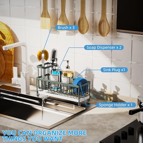 Extra Large Sponge Holder for Kitchen Sink Organizer Caddy (Sage Green)