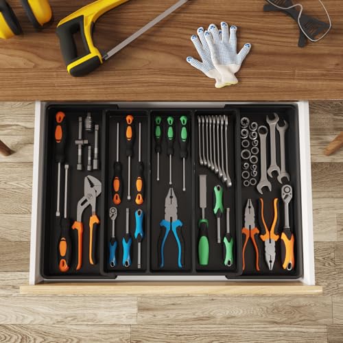 Utensil Organizer for Kitchen Drawers (Black / XL(16-28''W x 18.5''D))