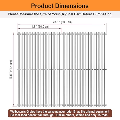 17.5" Stainless Steel Grill Grates (Fits Weber Spirit II & Spirit 300 Series Grills)