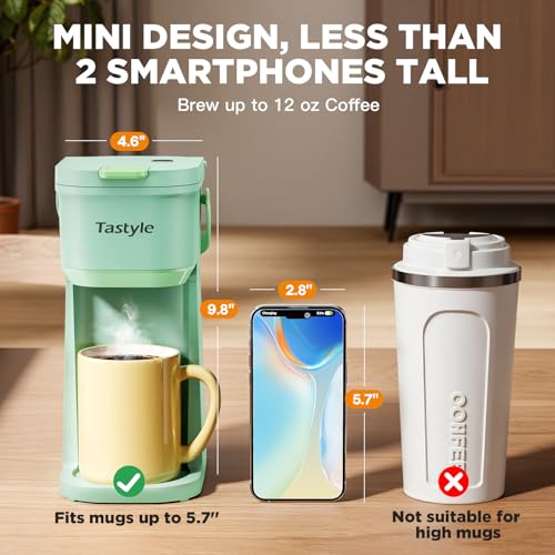 Mini Single Serve Coffee Maker for K Cups and Grounds with Handle (Oasis)