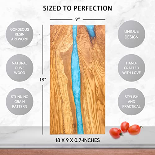 Italian Olive Wood luxury Cheese board with Resin (Blue And White Gradient)